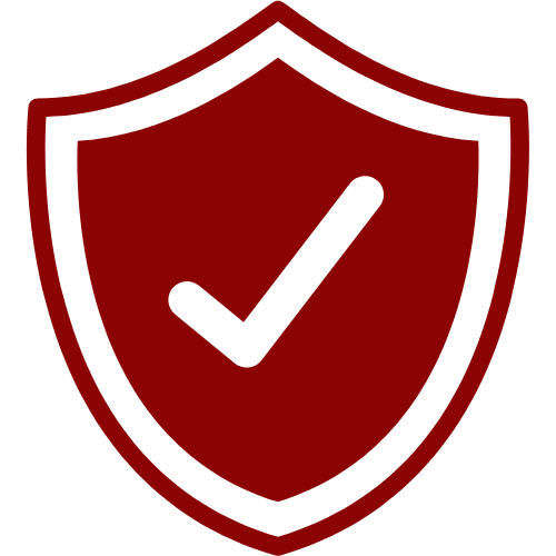 A red shield with an image of a check mark on it.